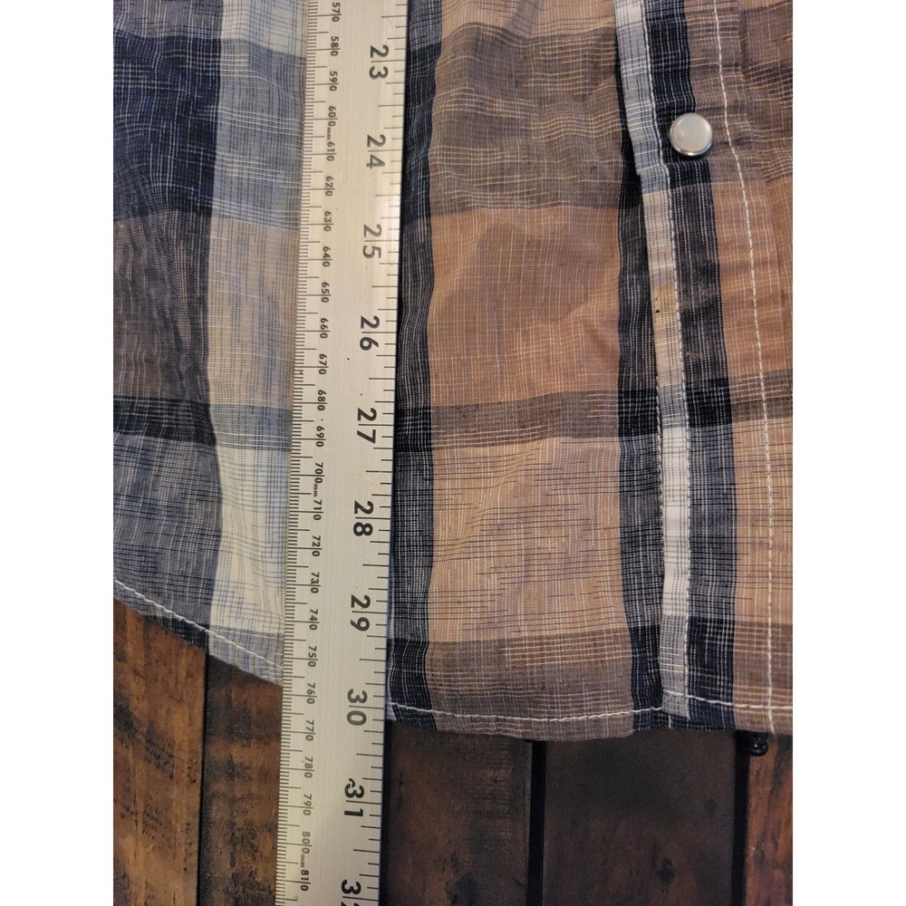 Coastal Western Pearl Snap Shirt Mens XL Tan Blue Plaid Long Sleeve Excellent - Picture 9 of 10
